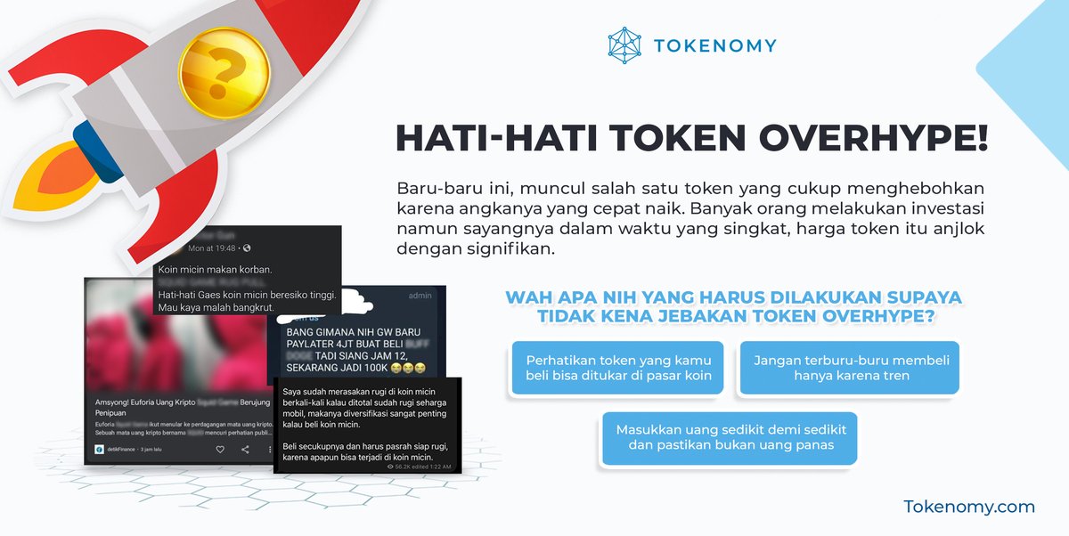 tokenomy's tweet image. Hati-hati #token #overhype! Pastikan token yang kamu beli #aman dan jangan semata terbawa #tren.

Mau #investasi sekarang? Langsung daftar di tokenomy.com aja
