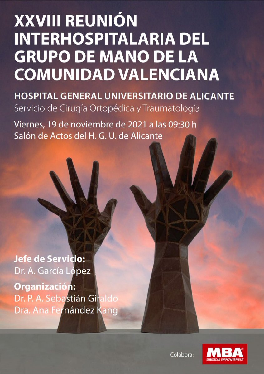 La SOTOCAV os recomienda la XXXVIII reunión interhospitalaria del Grupo de Mano de la CV! No os lo podéis perder! 🤚🏼✋🏼🤚🏼✋🏼🤚🏼