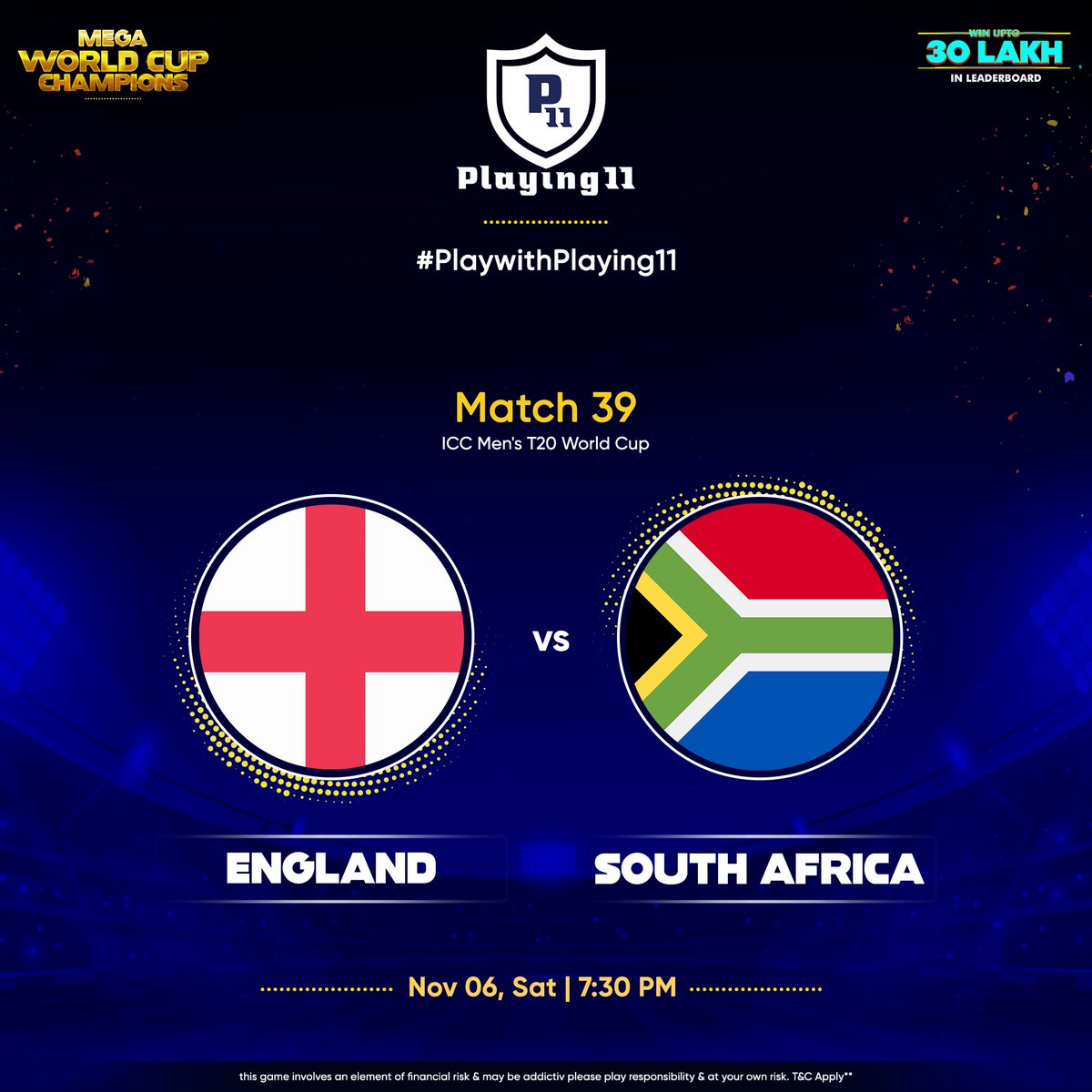 playing11app's tweet photo. Match 39 and the dominant @englandcricket side will look to continue their winning streak, while the @OfficialCSA side will go out all guns blazing to ensure that they keep their chances alive in the tournament. Pick your playing11 and win amazing prizes. #t20worldcup #ENGvsSA https://t.co/lxOguh8pLf