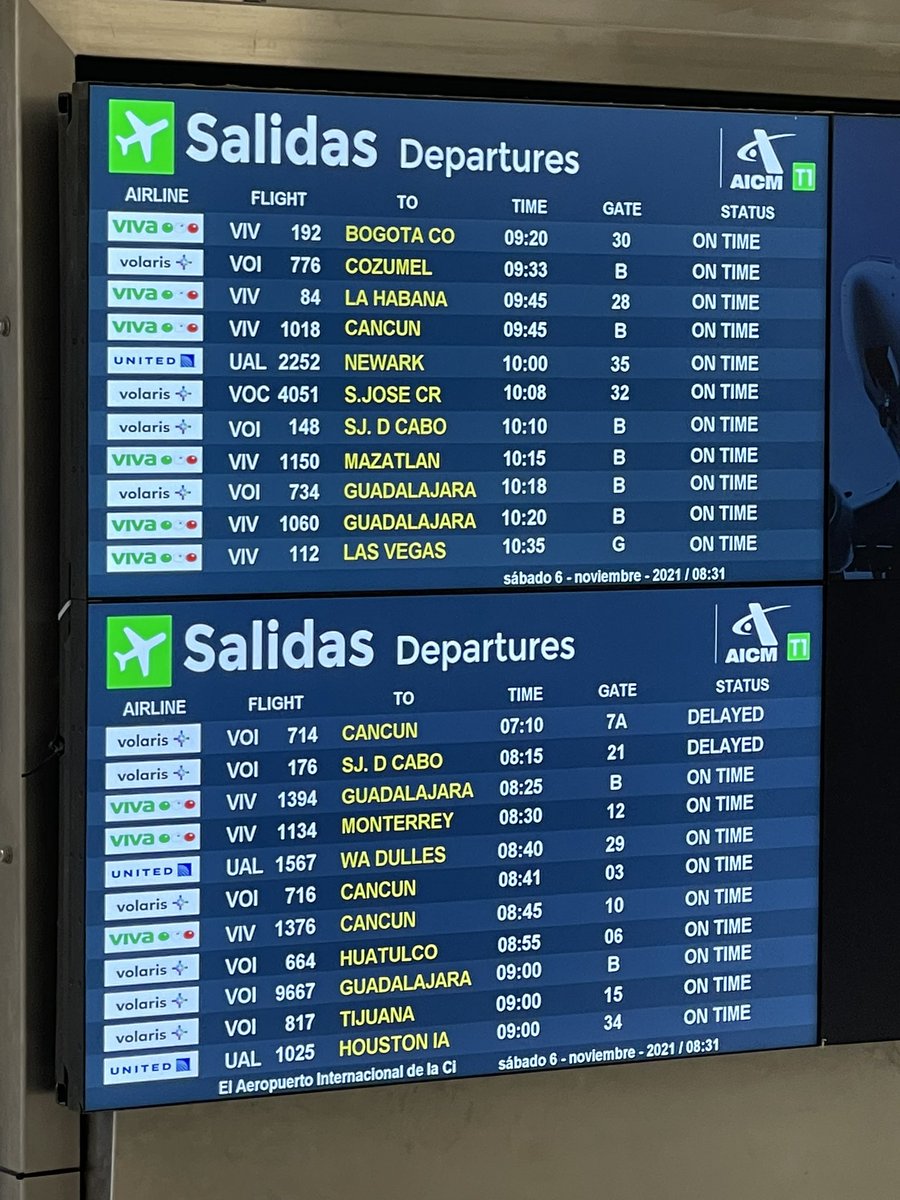 AddiLemmon's tweet photo. Oye @VivaTeEscucha y @VivaAerobus a que hora saldrá el vuelo 1394 a GDL? Son las 8:32 y no hay puerta anunciada, hora de salida era 8:25 ¿y en las pantallas ponen On time? 🤷🏻‍♀️ https://t.co/zMjjip1BNw