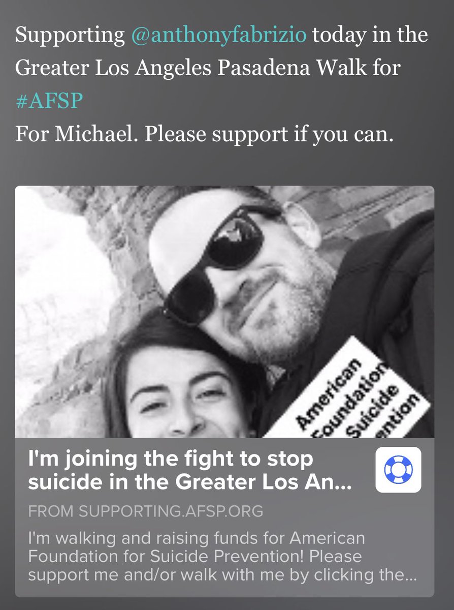 The annual Greater Los Angeles Pasadena walk for <a href="/afspnational/">American Foundation for Suicide Prevention</a> is taking place today and members of the #ReleaseTheSnyderCut family are taking part in memory and support of family &amp; friends.

If you’d like to support you can donate here: supporting.afsp.org/index.cfm?fuse…