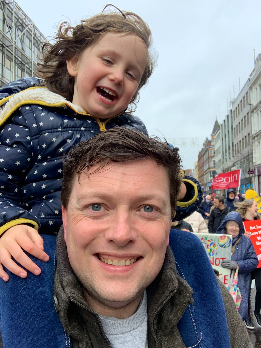 DonalLyons's tweet photo. Taking to the streets for the radical belief that Belfast would be better off if we remained above sea level. 

Think global, act local.

#GlobalDayofAction
#COP26 https://t.co/6KdvEDzGA6