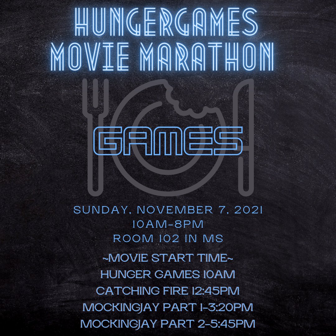 EmoryActivities's tweet image. TOMORROW!
Hunger Games Movie Marathon in MS 102!
See ya there!