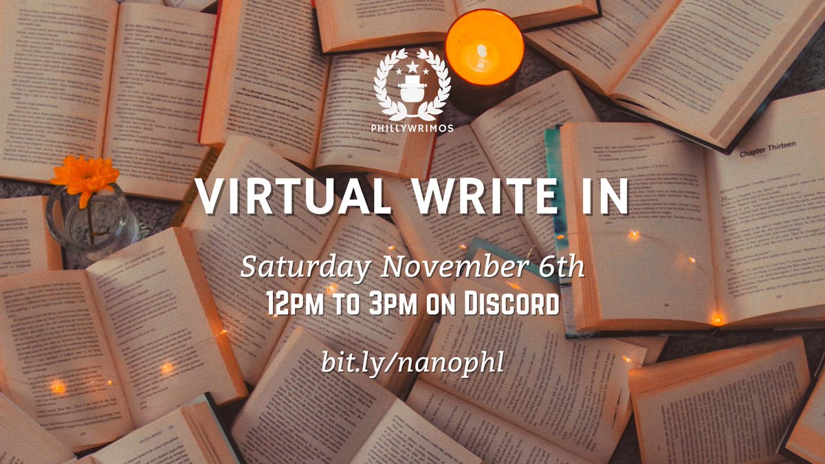 PhillyWrimos's tweet photo. It's the first Saturday of #NaNoWriMo, which means our Extended Weekend Write Ins are BACK! Join us on our Discord server from 12pm to 3pm ET today to GET. THOSE. WORDS!! 😎✌️ 

Details here: https://t.co/lOcixQeL2X https://t.co/jnTLmQSDOc