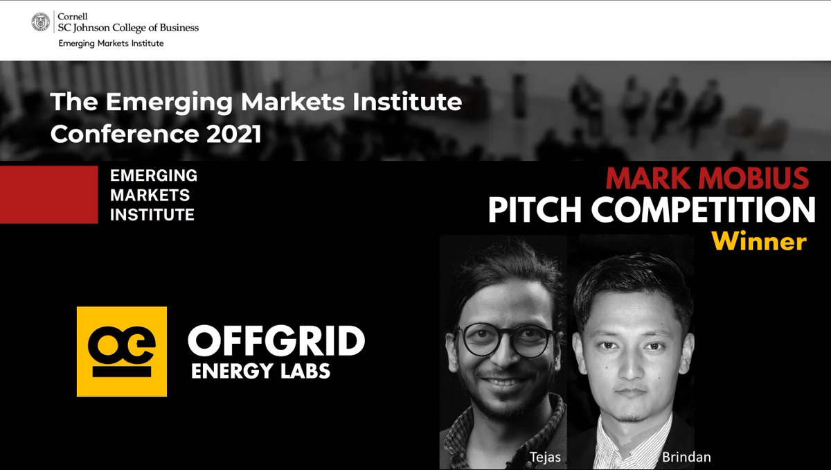 karandi65's tweet image. I am happy to share that Offgrid Energy Labs, an @IITKanpur incubated company, has won the Mark Mobius EMI Pitch Competition, held during the ‘Emerging Market Institute Conference 2021' at Cornell SC Johnson College of Business.