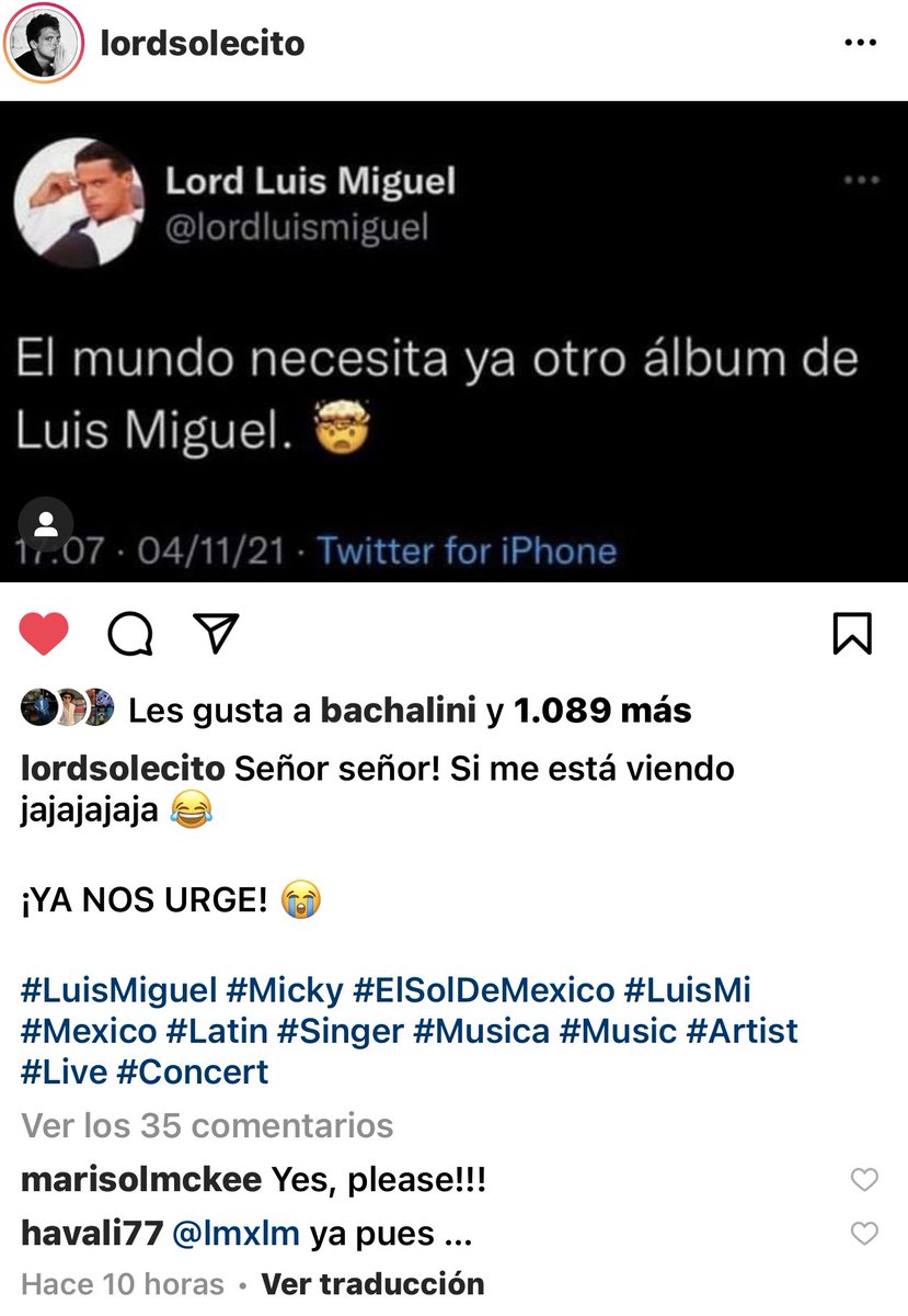 HAVALI77's tweet photo. Ya pues @LMXLM  #LuisMiguel … necesitamos nueva música o la antigua con tu voz actual (recuerdos encadenados) 🙏🏻🙏🏻🙏🏻🙏🏻🙏🏻y ojo que tú eres al único hombre al que le ruego ☺️ cc @LordSolecito_ https://t.co/qWCLia3zSE