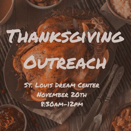 elevationSTL's tweet photo. Looking for a way to serve? We’re partnering with the The St. Louis Dream Center for their annual Thanksgiving Blessing! Join us on Saturday, November 20th from 8:30am to 12:00pm, at this drive-thru event. 🦃
To sign up: https://t.co/167JGKwZ3s https://t.co/WeufvGjQmX