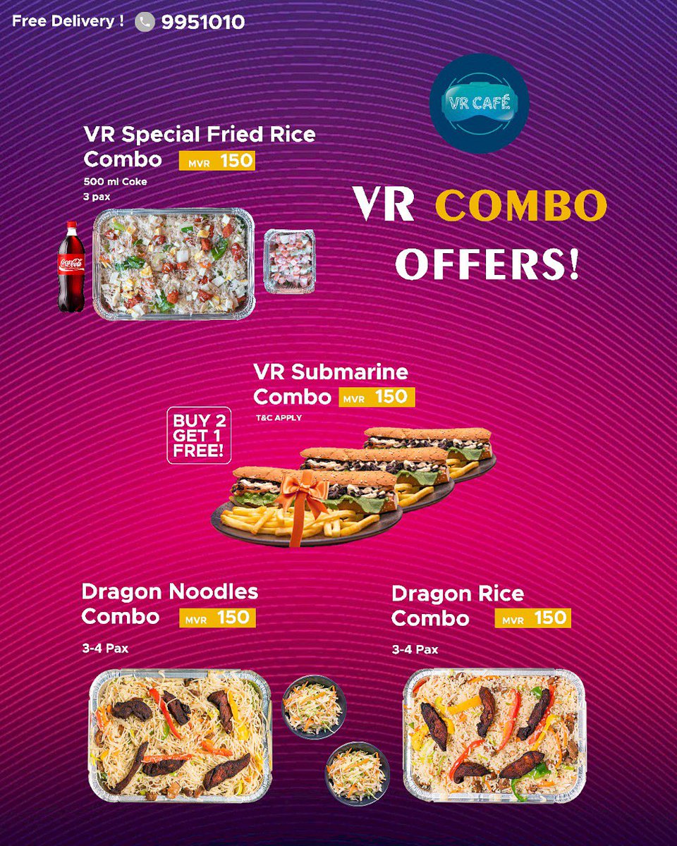 Check out our amazing range of COMBOS for you to choose from! 🔥
Hungry? Call 9951010 and order now!
#vrcafemv