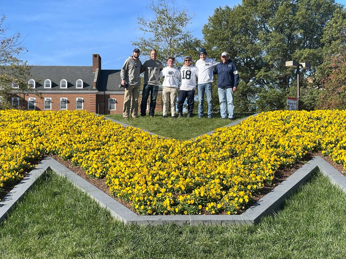 PSUFBLetter's tweet photo. Awesome to run into Paul Curtis (far right) and friends today. Paul recently retired from the grounds keeping dept. at Penn State, and he’s visiting his colleagues at Maryland, who are (of course) Penn State grads. 

He’s a big reason why the Beaver Stadium field is always 💯 https://t.co/ffPzFkHMSn