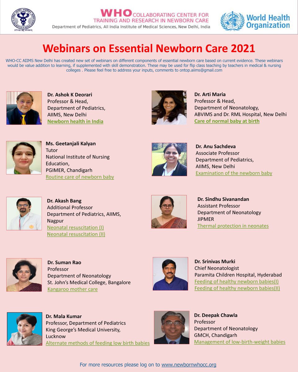 WHO CC AIIMS has created new set of webinars on different components of essential newborn care based on current evidence.These will be useful for Doctors, Nurses,Medical-Nursing UG &amp; PG Students &amp; help in spreading best practices among frontline workers
 shorturl.at/dkqA9