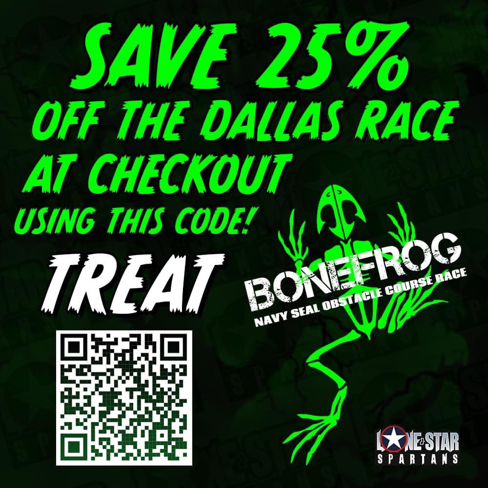 LSSOCR's tweet image. We just found out that the spooky savings from Halloween are still good till tomorrow (11/7/21). So if you want to run @Bonefrog_ Dallas, December 4th, 2021, make sure to take advantage of this discount code today.