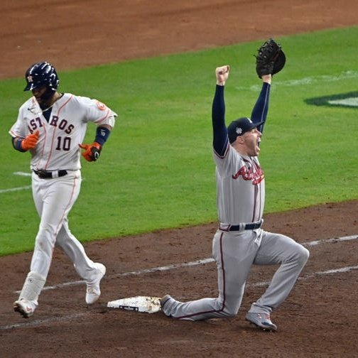 grantmcauley's tweet photo. Freddie Freeman hit the game-winning homer in the NLDS, then recorded the final out in both the NLCS and #WorldSeries.

Talk about an unforgettable Postseason for one of the all-time great #Braves. https://t.co/6ItMxLuvS2