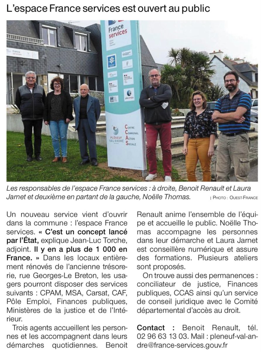 Ouverture au public du nouvel Espace France Services de Pléneuf-Val-André. <a href="/Prefet22/">Préfet des Côtes-d'Armor</a> <a href="/TLGLamballe/">Le Télégramme Lamballe</a> <a href="/LTMagglo/">Lamballe Terre & Mer Agglomération</a> <a href="/OuestFrance22/">Ouest-France 22</a>