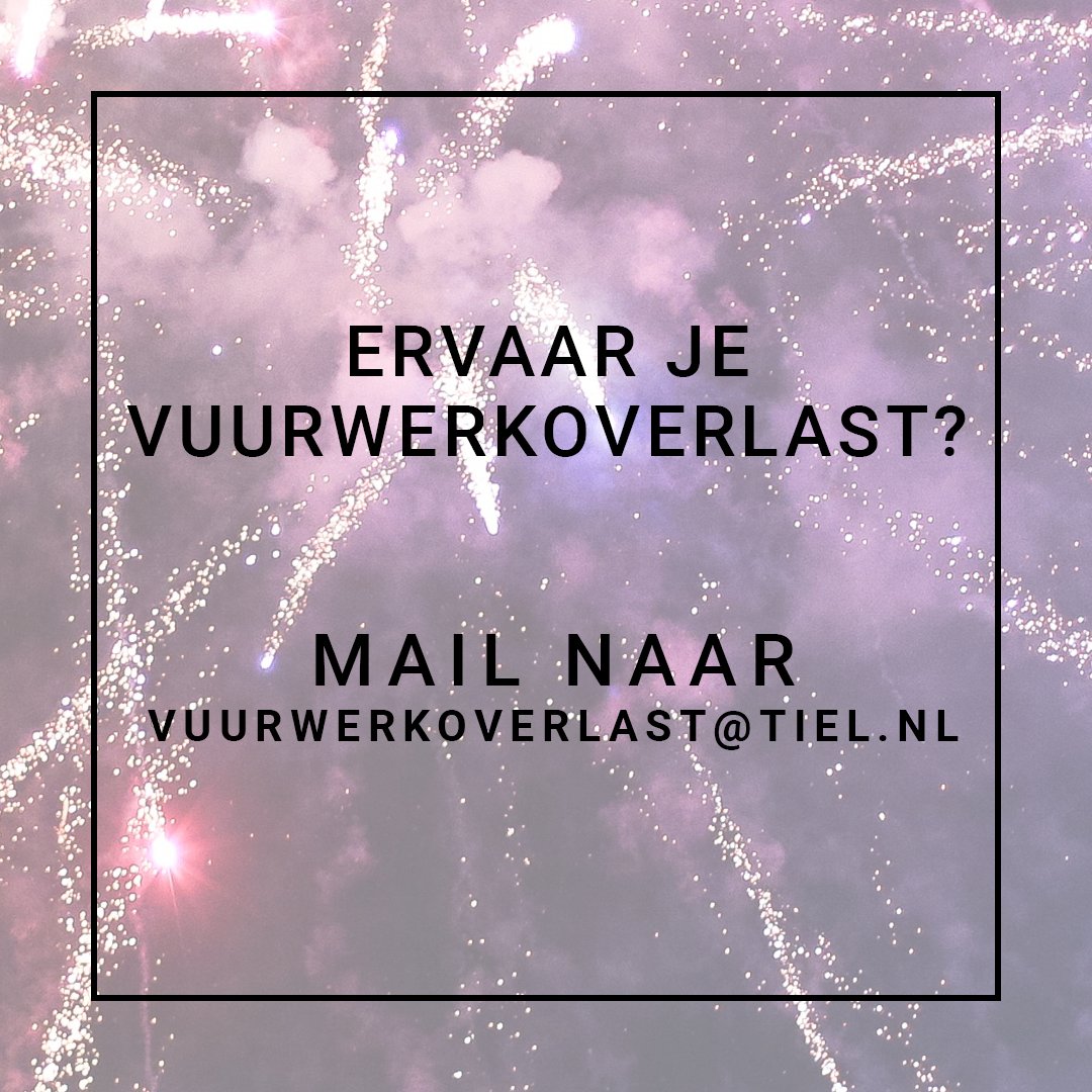 Heeft u vuurwerkoverlast? Dan kunt u dit vanaf vandaag doorgeven via vuurwerkoverlast@tiel.nl. Geef daarbij zo duidelijk mogelijk aan om welke straten of buurt het gaat. De handhavers nemen de gemelde locaties extra mee in hun rondes.