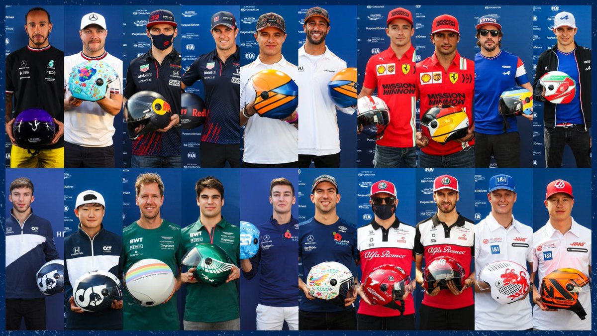 JeanTodt's tweet photo. Thanks to all @F1 drivers and teams for supporting our @FIA Safe &amp; Affordable Helmet Programme for #RoadSafety. Excited to see their own customized versions on the starting grid before the #F1 #MexicoGP 🇲🇽 https://t.co/Oln4iU04Br