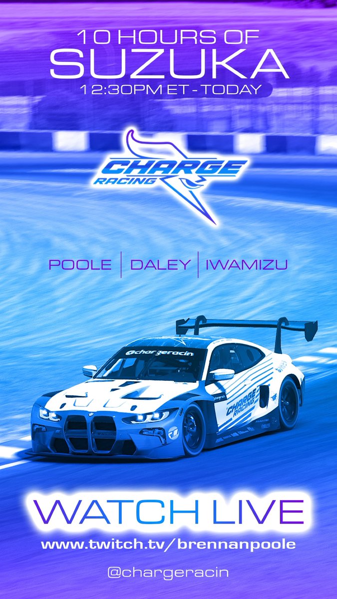 10 Hours of Suzuka today! 12:30pm ET, watch live at twitch.tv/brennanpoole