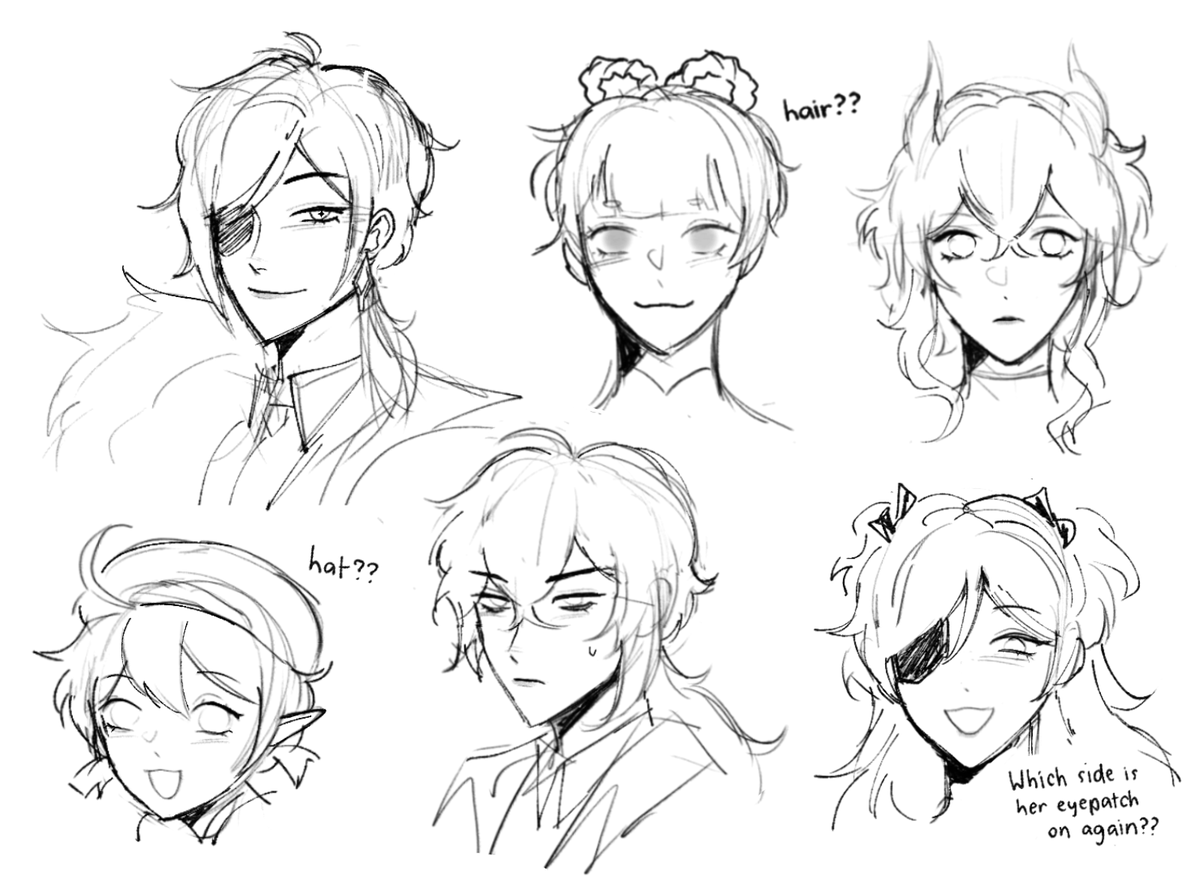 some genshin characters from memory (the trick was to default to the "middle bang with long side strands") 