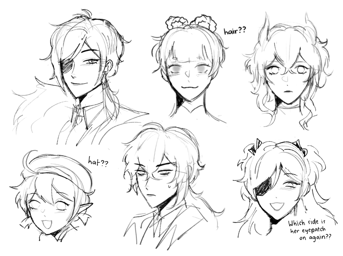 some genshin characters from memory (the trick was to default to the "middle bang with long side strands")