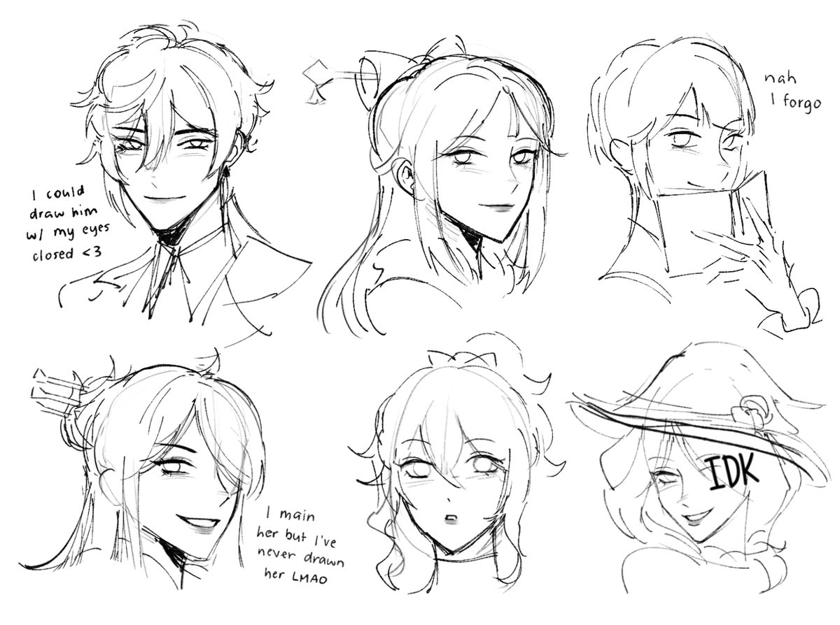 some genshin characters from memory (the trick was to default to the "middle bang with long side strands") 
