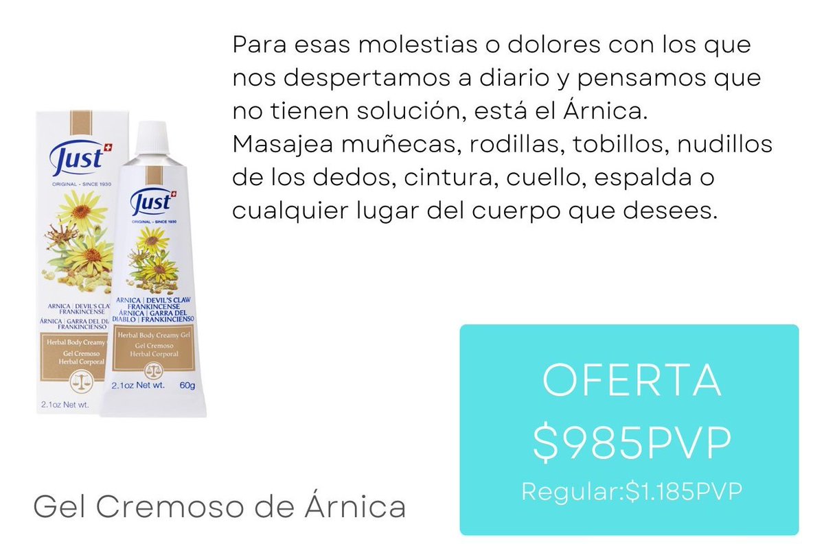 natalia_rs17's tweet photo. Oferta semanal #swissjust hasta el miércoles 10 de Noviembre. 

-crema de lavanda 
-crema de caléndula
-gel cremoso de árnica

Reserva el tuyo ya!! 💫😉 https://t.co/PMWtos29xr