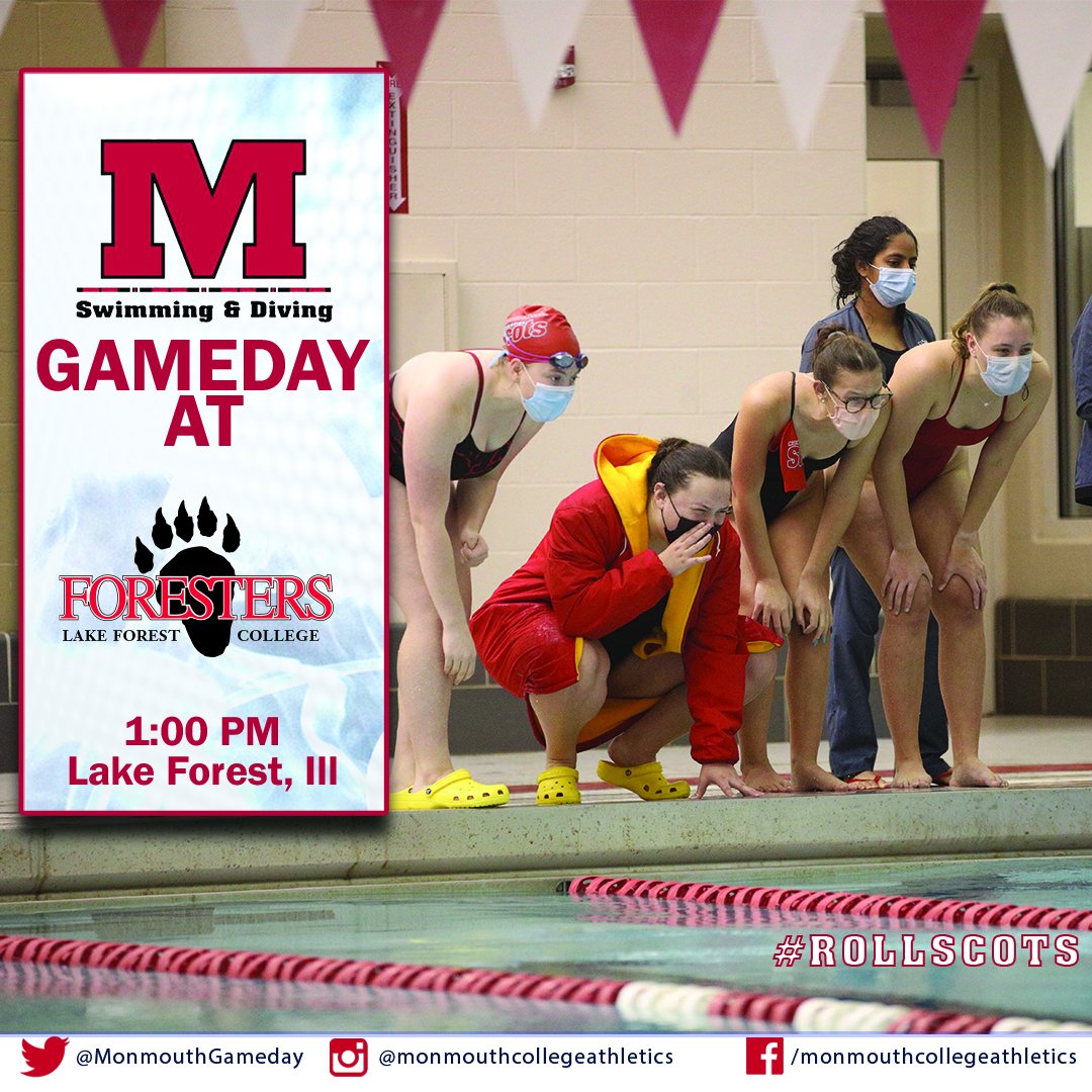 Monmouth Athletics (@mcfightingscots) on Twitter photo Our first athletic event of the day will be <a href="/ScotsSwimDive/">Monmouth Swim & Dive</a> on the road as they face <a href="/MWCSports/">Midwest Conference</a> for Lake Forest. #RollScots #SwimScots #GoggleUp
📍Lake Forest, IL
🆚 Foresters
⏰ 1pm
No video or live stats Our first athletic event of the day will be <a href="/ScotsSwimDive/">Monmouth Swim & Dive</a> on the road as they face <a href="/MWCSports/">Midwest Conference</a> for Lake Forest. #RollScots #SwimScots #GoggleUp
📍Lake Forest, IL
🆚 Foresters
⏰ 1pm
No video or live stats