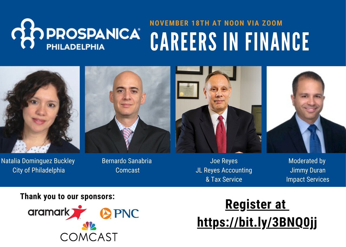 Considering a career in #Finance? Check out our Careers in Finance Panel on November 18th at Noon via Zoom. Hear from #Philadelphia  Finance professionals about their career path and best practices to get ahead. Don't miss it! Register today: ow.ly/B5om50GHChm
#careers
