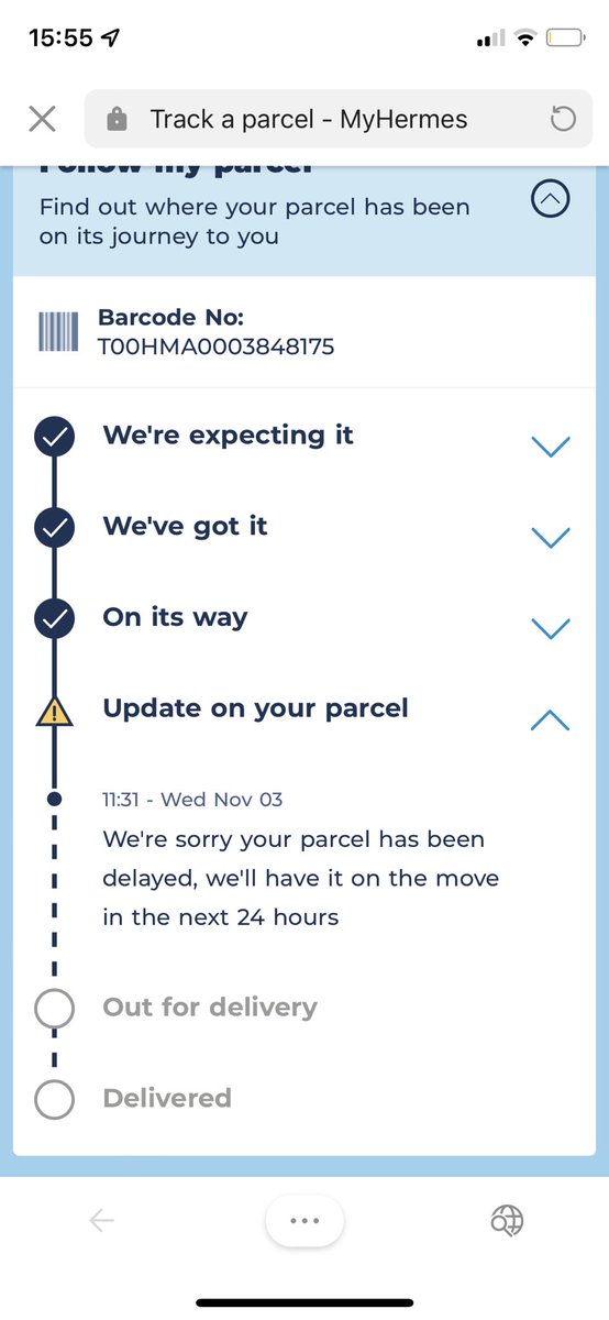 alexsawbridge's tweet photo. Pretty disappointed with this service @sportsshoes_com &amp; @Hermesparcels. Ordered on Monday, this delay on Wednesday and no update since. Expect better when paying £5 for a ‘48 hour service’… An update on the status of my delivery would be appreciated. https://t.co/VwoaYSg3Dw