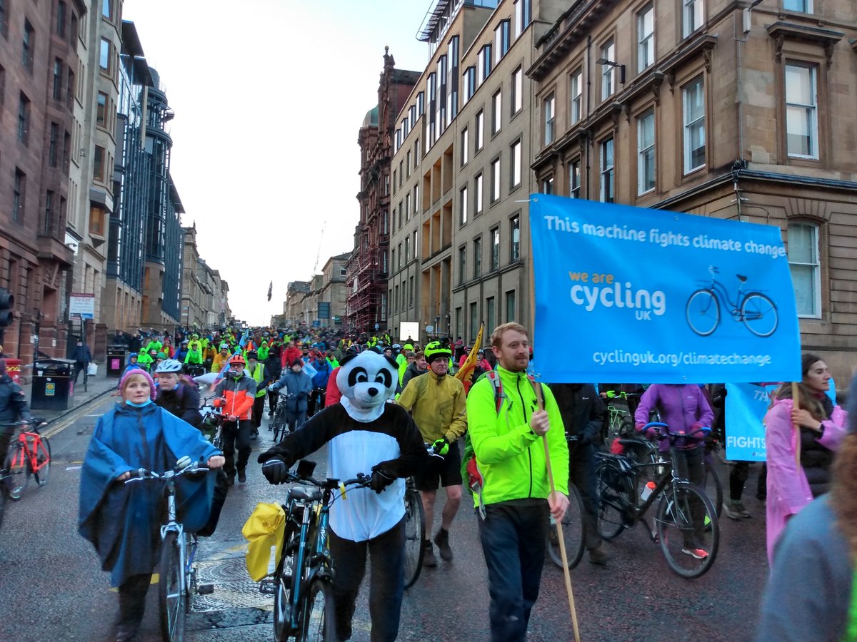 We are marching in #Glasgow because we want action on climate change and #cycling to be part of the solution. We need investment in safe cycling infrastructure. #ThisMachineFightsClimateChange