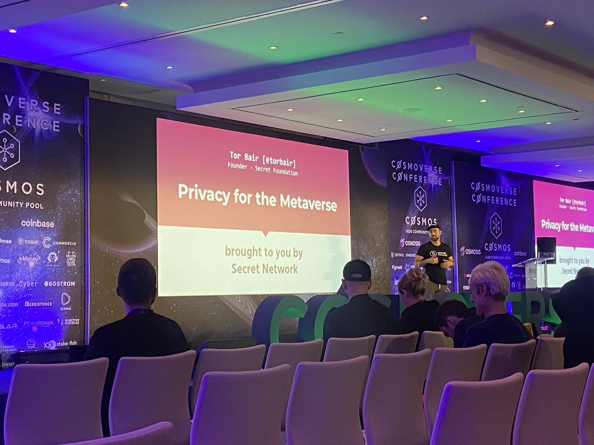 fraser_again's tweet photo. And now @SecretNetwork with @TorBair which could be key for how we build privacy-preserving payments and customisable commercial models for #SSI over at @cheqd_io  
 #Cosmoverse https://t.co/GBLbyfjEGw