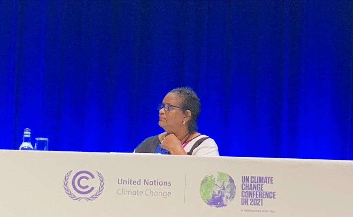 efc_west's tweet photo. Kathy England of @eeechomovement notes the people experiencing the worse #climate impacts also suffer from the false solutions. #COP26 #LossandDamage #ClimateCrisis #ClimateJustice https://t.co/LEVnyu6gl1
