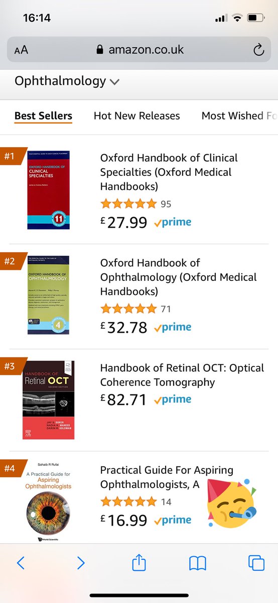 SohaibRufai's tweet photo. Wow, back in the Top 5 Amazon bestsellers in Ophthalmology 6 months after publication! 🤩
If you want the 20% student discount code, just comment or DM, happy to share 😊
Let me know if you want this book stocked in your local hospital library 📚👁
#Ophthalmology #OST1 https://t.co/7d4dHi3wOr