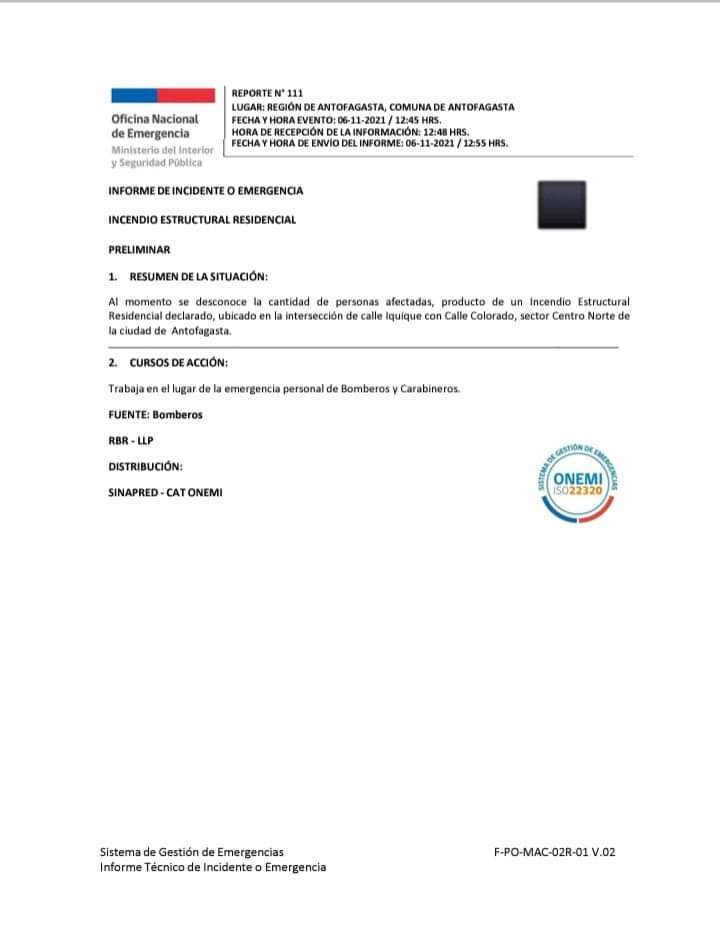 OMEGA_Antof's tweet photo. Estimad@s 

Junto con saludar, se adjunta Informe Técnico de Emergencia N° 111(Preliminar ), Incendio Estructural Residencial, comuna de Antofagasta.

Atentamente,

*Centro de Alerta Temprana ONEMI Antofagasta* https://t.co/Qq4DvObo96