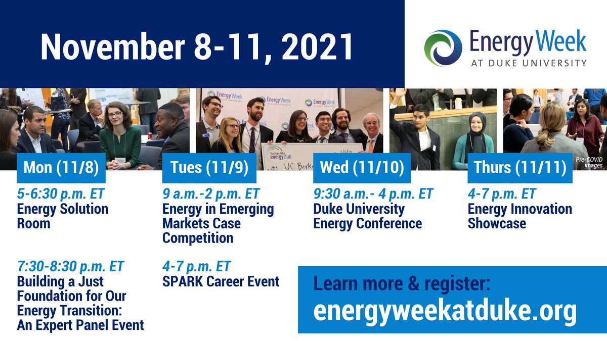DukeGPSG's tweet photo. This coming week is Energy Week at Duke! Join our community for six events showcasing clean technology, climate finance, energy justice, and how you can get involved - as a student, or as a career! https://t.co/byApWVsTVg https://t.co/bQb1bCRRTt