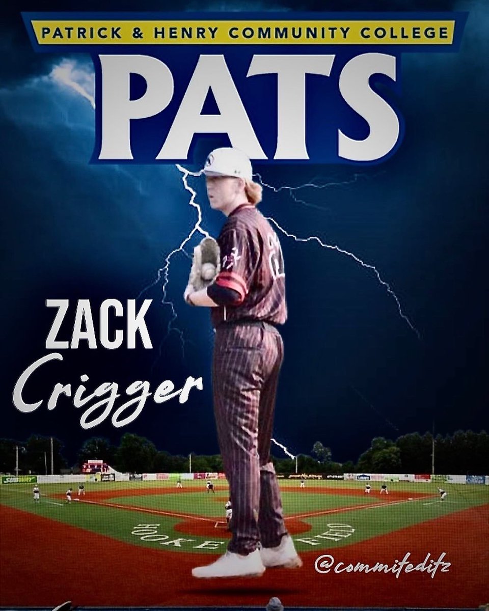 ZackCrigger's tweet photo. I am excited to announce my commitment to PHCC to further my academic and baseball career. I would like to thank my family, friends and coaches who believed in me and pushed me to where I am today. #GoPATS #jucoroute @_CoachNania @CoachCodyEllis @PHCC_Baseball https://t.co/2PZBSmVdW8