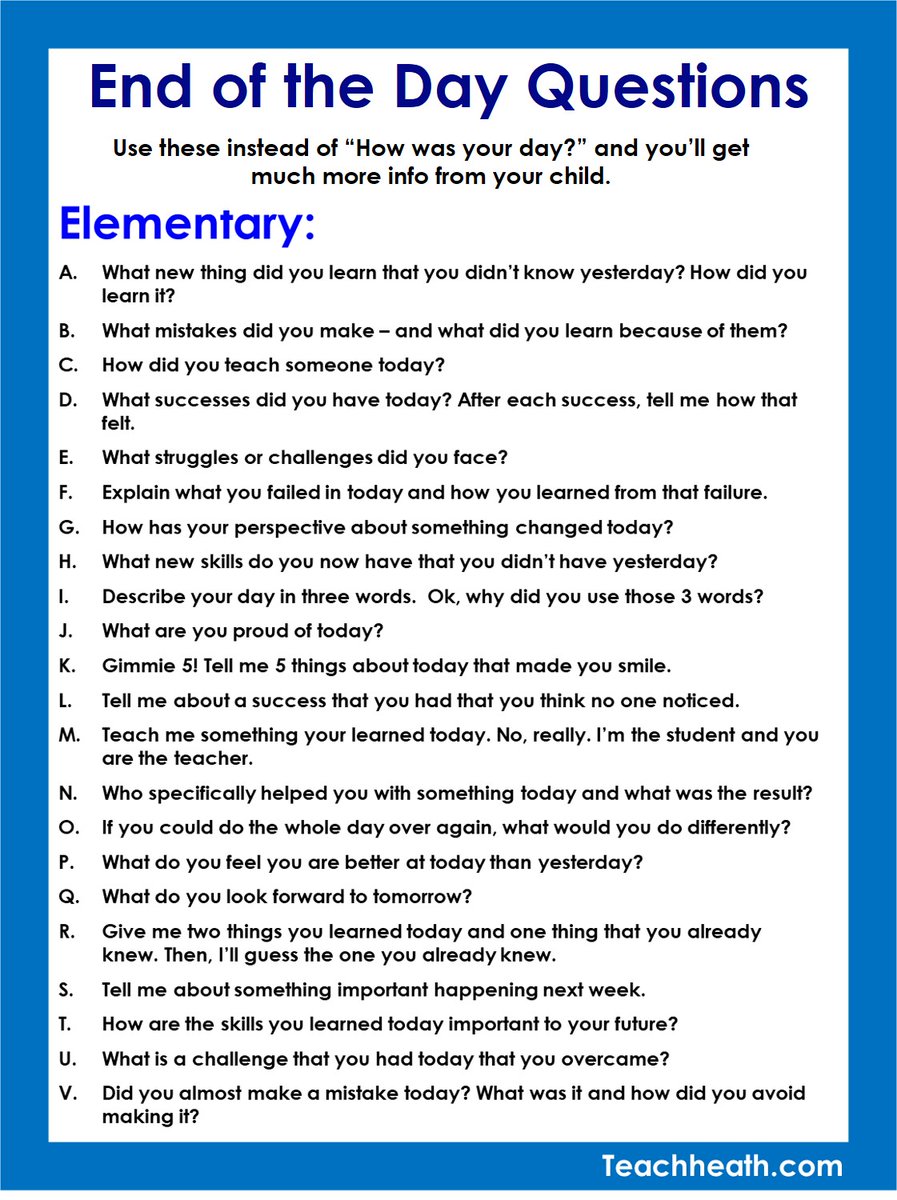 ElemTeach81's tweet photo. Instead of "How was your day?" Here is a list of end of the day reflection questions for teachers and parents...
#BacktoSchool2021 #BackToSchool #teachertwitter
#satchat #pd4uandme #leadupchat #nt2t #satchateu https://t.co/NR5bZeLcxO