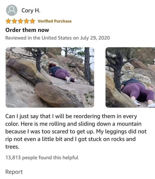 Woman Leaves Hilarious  Review Praising Leggings After Falling Down  Mountain