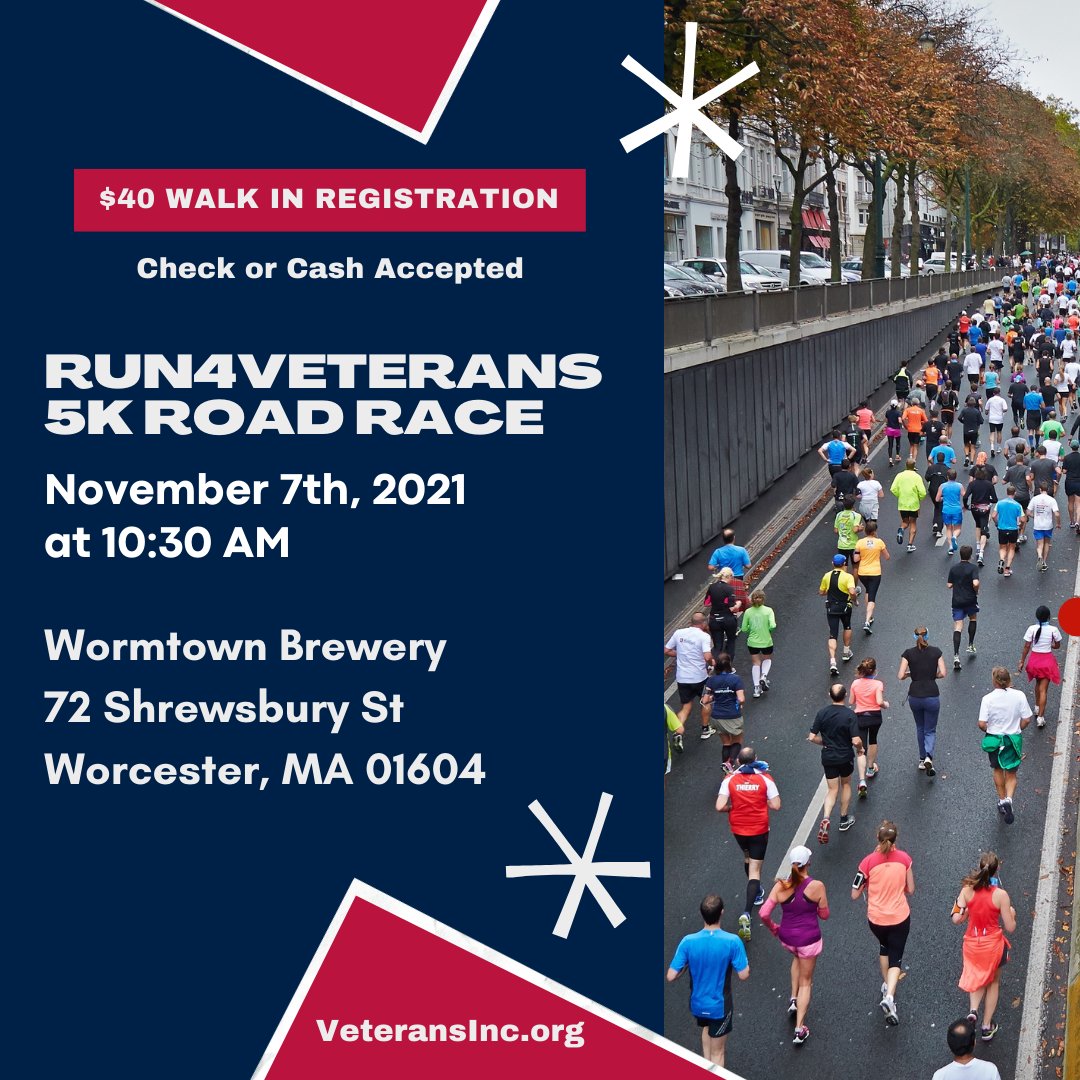 veteransinc1's tweet photo. Tomorrow is the big day! 

 Our #Run4Veterans RoadRace is almost here! If you didn't get a chance to register online, you can do so at the event. Walk in registration is available! Are you ready for a #RUNderful day?!

#RoadRace #Worcester #Veterans #WOG #Community https://t.co/zEqxEHd2kV