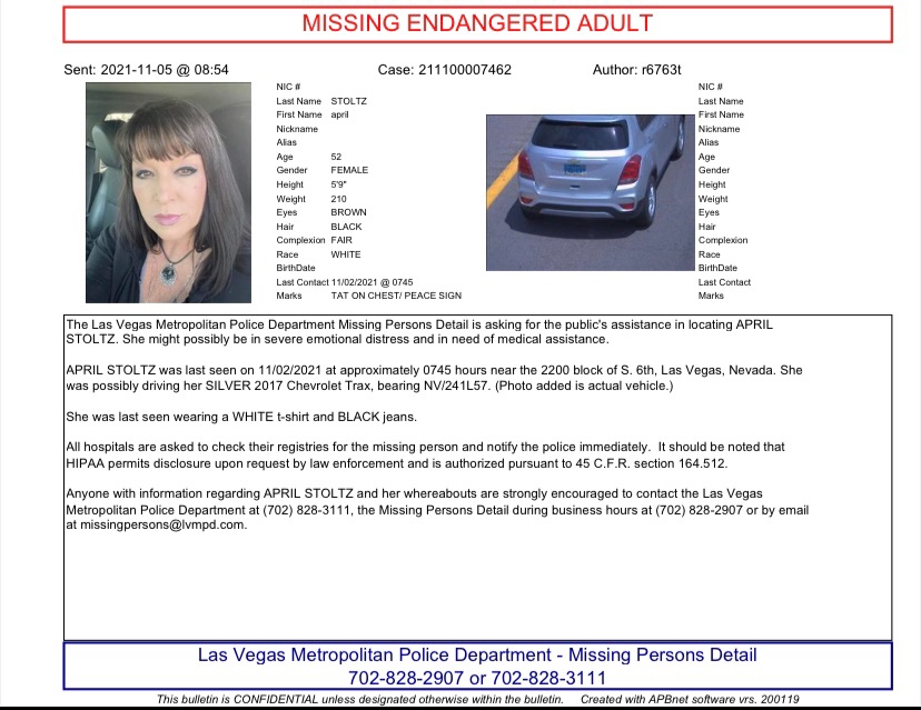 Jaay_12's tweet photo. 🚨🚨🚨Hi everyone! We are on day 4 of my aunt missing. We need to keep getting the word out! Last seen in LAS VEGAS. Please call 925-565-1004 with any and all information! Share this everywhere!!! 🙏🏼 https://t.co/ILhVLthwdE