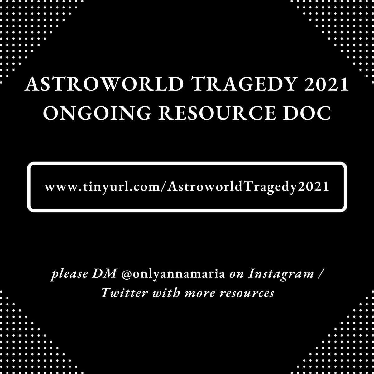 HOUSTON: Here is an ongoing resource doc for those affected by the Astroworld tragedy. This document will be continuously updated in the coming hours and days. Please share, and DM me with any resources I should add: tinyurl.com/AstroworldTrag…