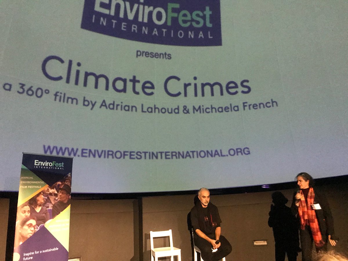‘What #COP26 really is is a debate on who lives and who dies and how much we are willing to invest to prevent it.’ Fantastic film #ClimateCrimes at the planetarium by @AdrianLahoud <a href="/michaela_french/">Michaela French</a> <a href="/EnvirofestInter/">Envirofest International</a> and great talk afterward. 🙌🏽