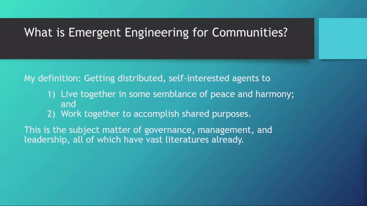 sfiscience's tweet image. &quot;Nice guys can finish first if they cooperate.&quot;

&quot;None of this just happens. Things need structure.&quot;

We pick up the second day of our 2021 Symposium with @MitchWaldrop, author of Complexity (&quot;I&apos;m not an expert; I&apos;m a journalist&quot;), on #EmergentEngineering in communities: