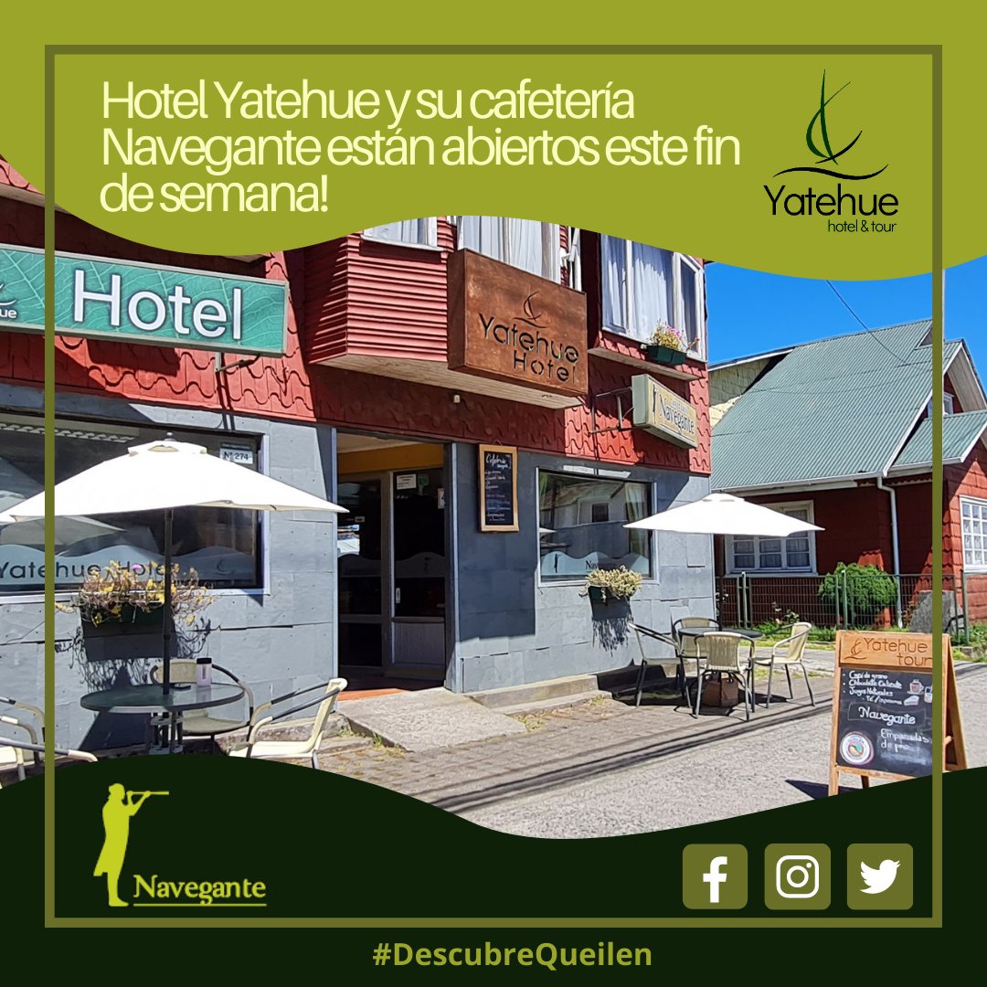 hotelyatehue's tweet photo. Amigos y visitantes!
Nuestra cafetería ya se encuentra abierta y este fin de semana ofrecemos:

-PIZZAS
-CANELONES
-LASAÑA
-JUGOS NATURALES
-BEBIDAS
- CAFÉ E INFUSIONES 

Nos vemos en Pedro Aguire Cerda #274, frente al cajero automático de #Queilen.

#descubreQueilen #Chiloé https://t.co/xXCuvNrRdW