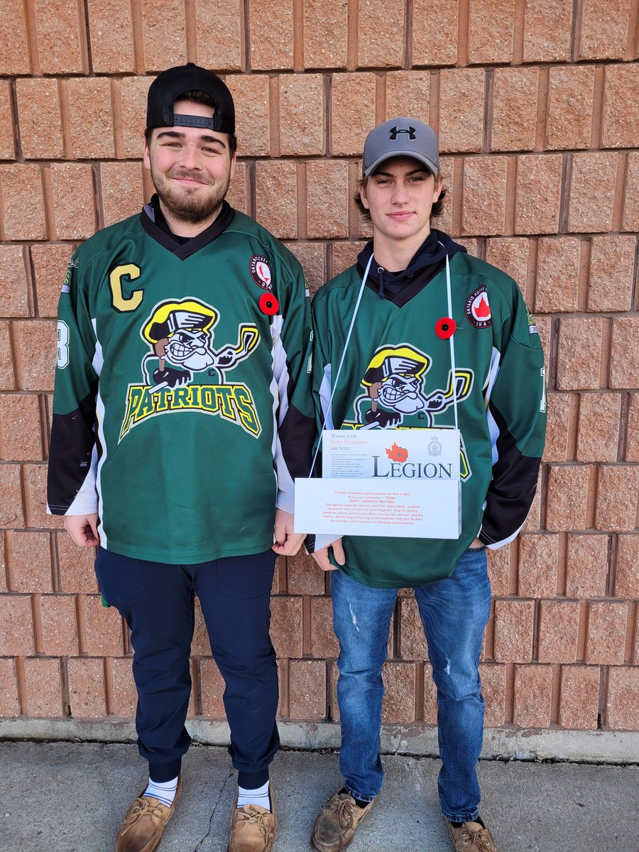 MFPatriotsPJHL's tweet photo. Captain @torrie_76  , Reid Caswell helping out @RoyalCdnLegion  today!  @play_the_pj  @MFPatriotsPJHL #LestWeForget #morethanhockey https://t.co/rmr354O4xq