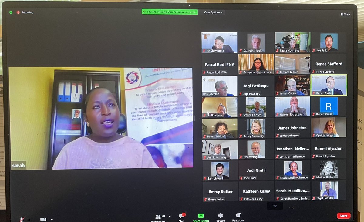 laurahoemeke's tweet photo. Our @theG4Alliance members meeting today: an inspiring story from @SarahOmega11 interviewed by the amazing @rahel_nardos. Sarah described living w/obstetric fistula for years, the rebirth she experienced after successful repair surgeryโ& her inspiration to launch #LetsEndFistula. https://t.co/GpfBgAdrOH