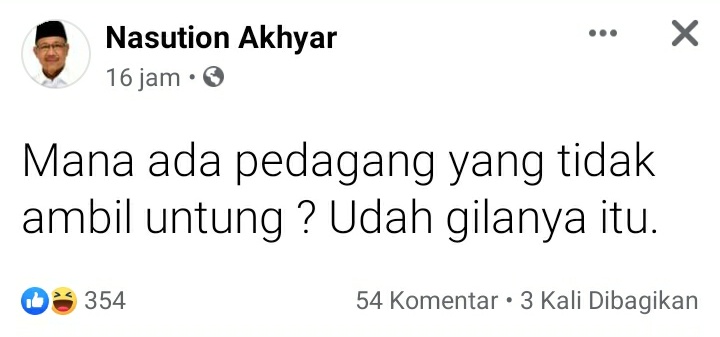 Kata pak mantan Plt. Wali Kota Medan kekgini. Makanya cak #KPKPeriksaLuhutErick biar kita sama² tau cemana konsepnya punya saham di perusahaan tp gak ngambil untung?