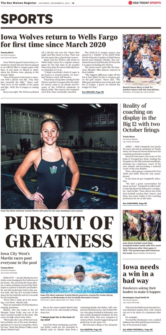 TommyBirch's tweet image. Iowa City West swimmer @scarletrmartin has already solidified herself as one of the best swimmers to come through the state. But she’s far from done adding to her resume. desmoinesregister.com/story/sports/h…