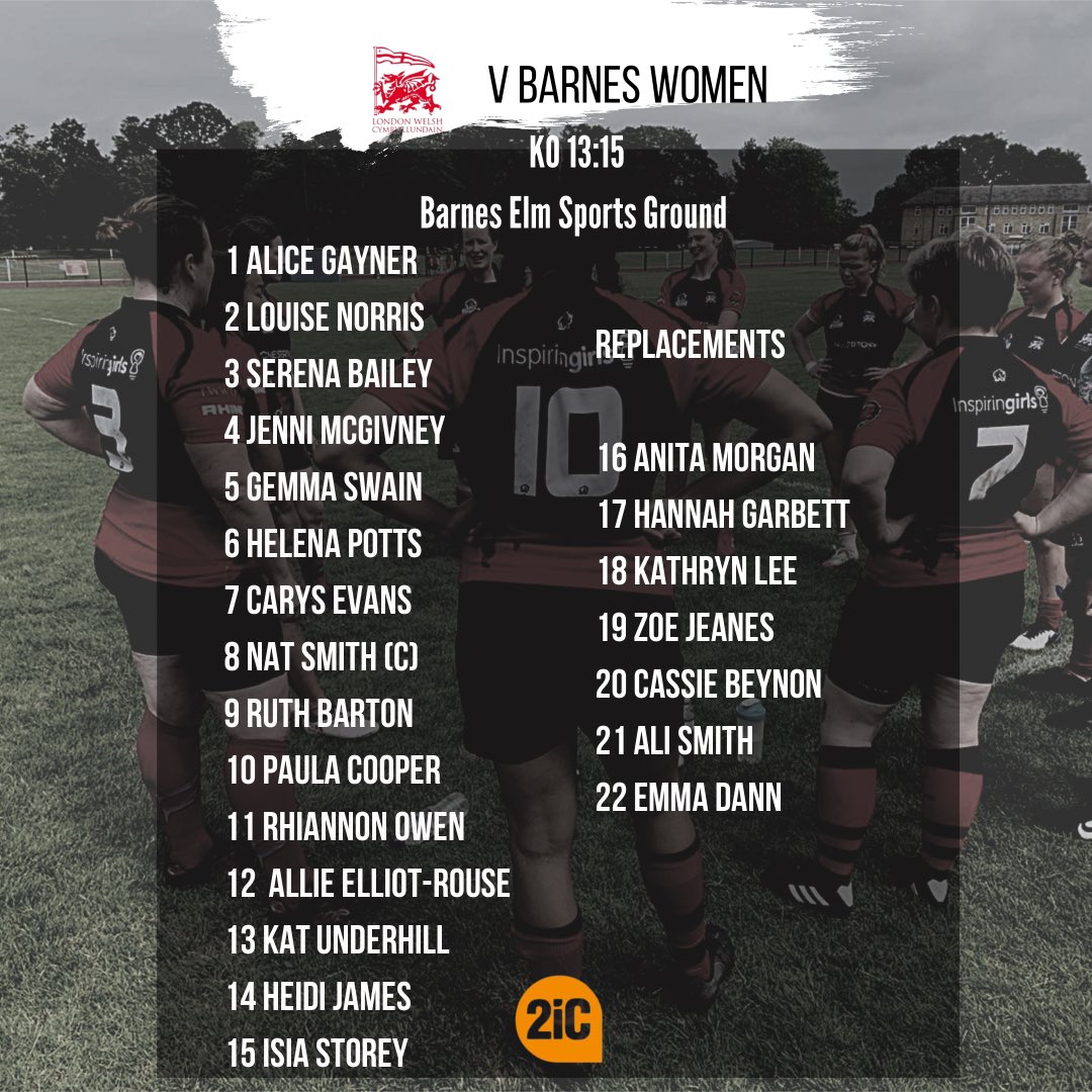 📣 SQUAD ANNOUNCEMENT 

London Welsh Women return and we’re on the road for the first time this season. 

We take on <a href="/barnesrfcwomen/">Barnes RFC Women</a> in a local derby.

🕘 KO 13:15 

📍 Barnes Elm Sports Trust Ground 

#lwfamily