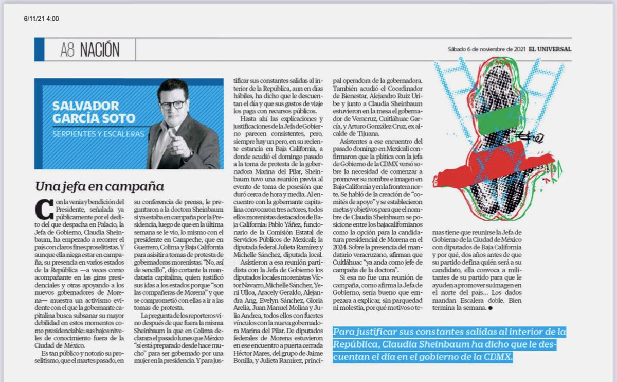 SerpienYEscaler's tweet photo. Una jefa en campaña
Columna de @SGarciaSoto en @Univ_Opinion
@Claudiashein
@PartidoMorenaMx
#pabloyañez @JulietaRamirezP
#MichelleSanchez
#BajaCalifornia
@lopezobrador_
#Bruselas
#LulaDaSilva
#Zapatero
@m_ebrard
https://t.co/h1wmT4NGb4 vía @El_Universal_Mx https://t.co/ravGDUGek8