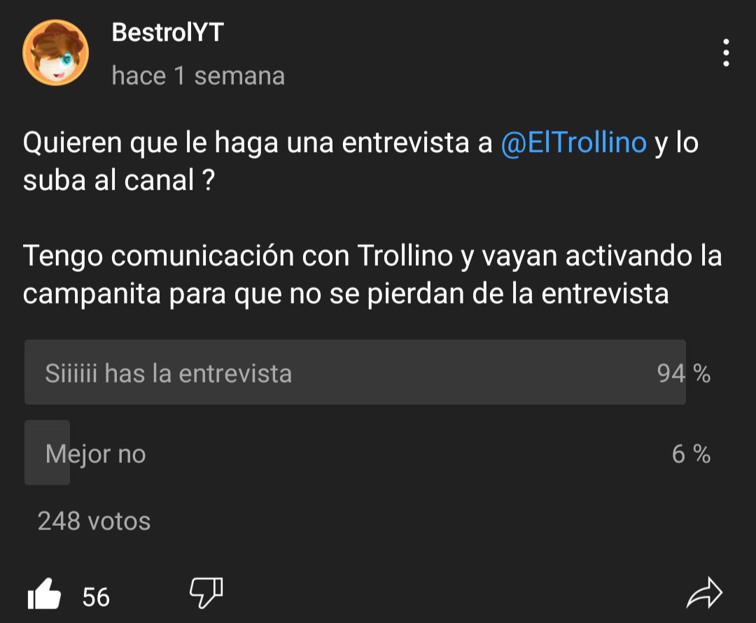 ElTrollino__'s tweet photo. Si este tweet llega a 100 RT y 400 MG en menos de 24 horas, se hace una entrevista con @ElTrollino 
Y se subirá en el canal principal https://t.co/dxw5yydL2N