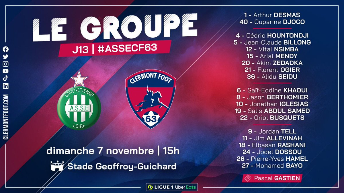 ClermontFoot's tweet photo. #ASSECF63 Le groupe clermontois pour le déplacement à Geoffroy-Guichard, demain à 15h 👊🔴🔵 https://t.co/PjWgoc0RGh